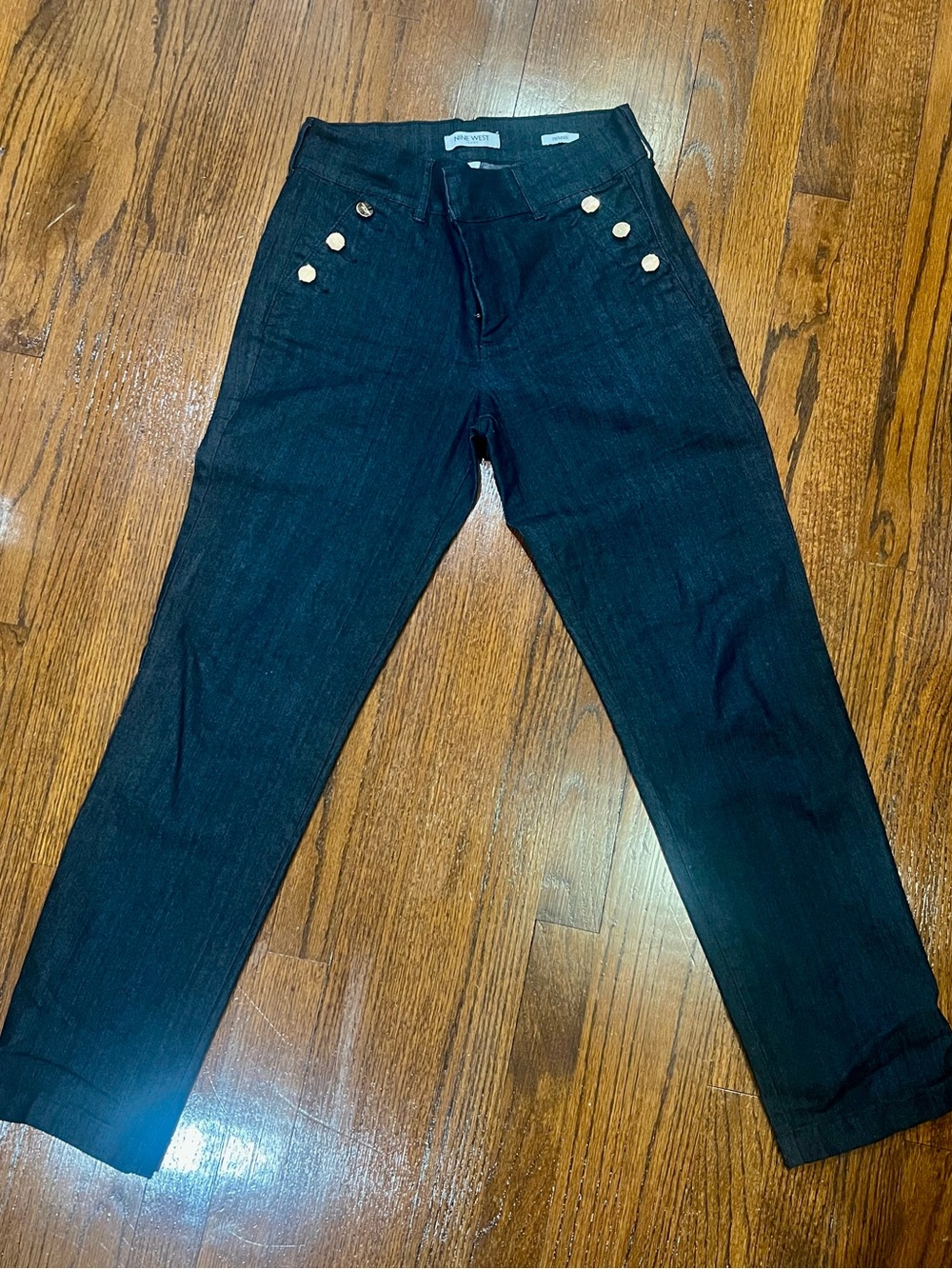 High-Waist Dark Wash Button Pocket Jeans